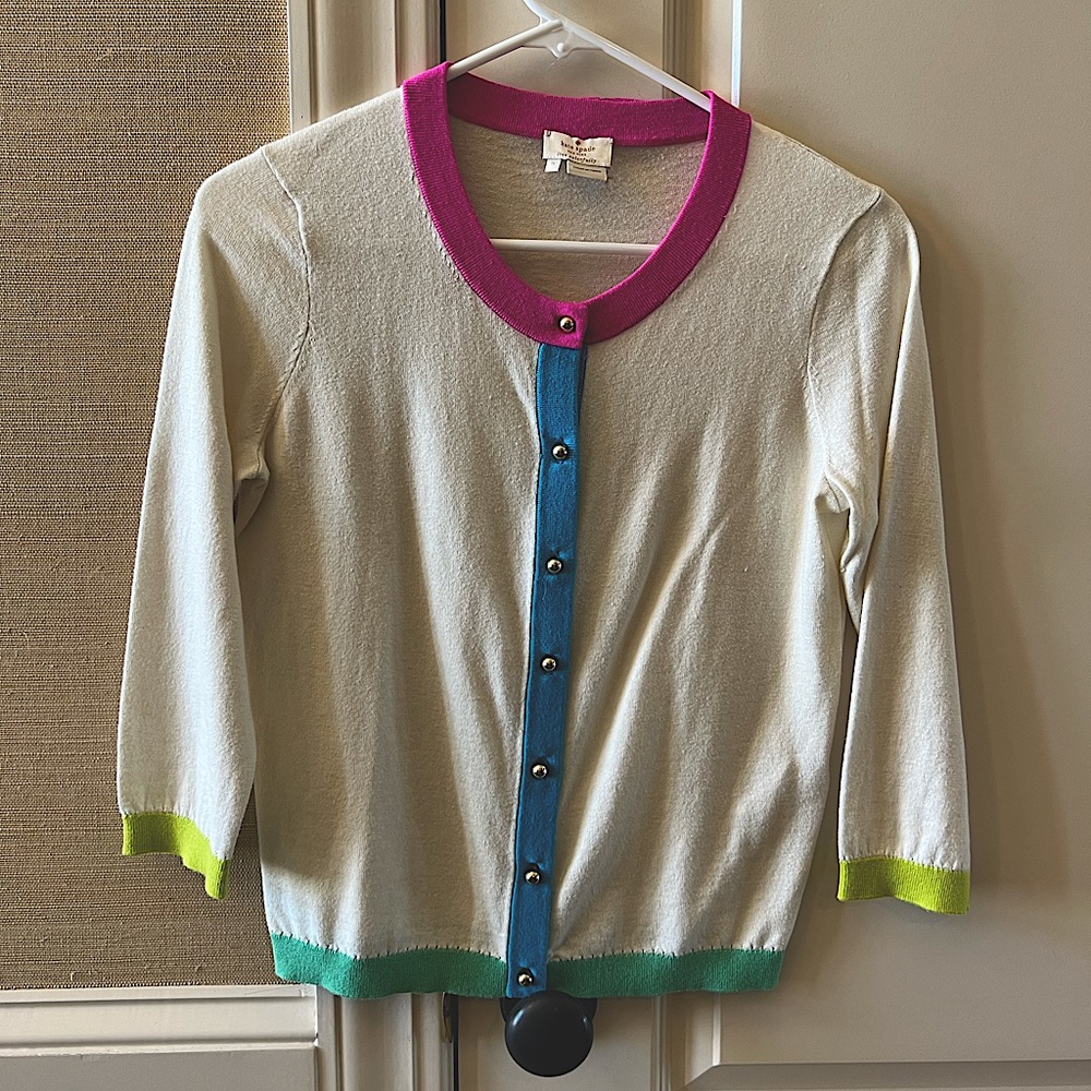 Kate Spade cream cardigan with gold buttons and color trim Size small